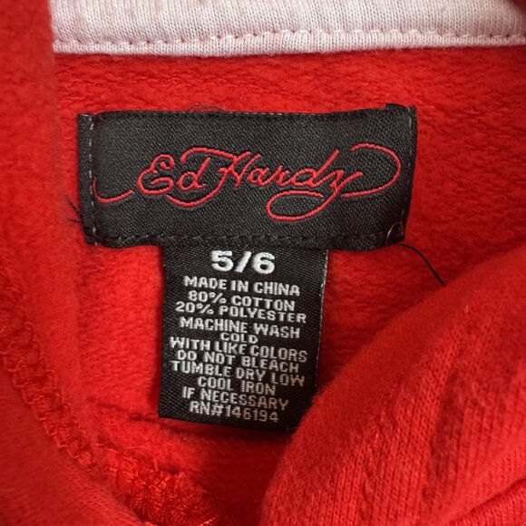 Ed Hardy Kids Tiger Hoodie Girls Boys Size 5 6 Sweatshirt Spell Out Tattoo Retro - Picture 3 of 8